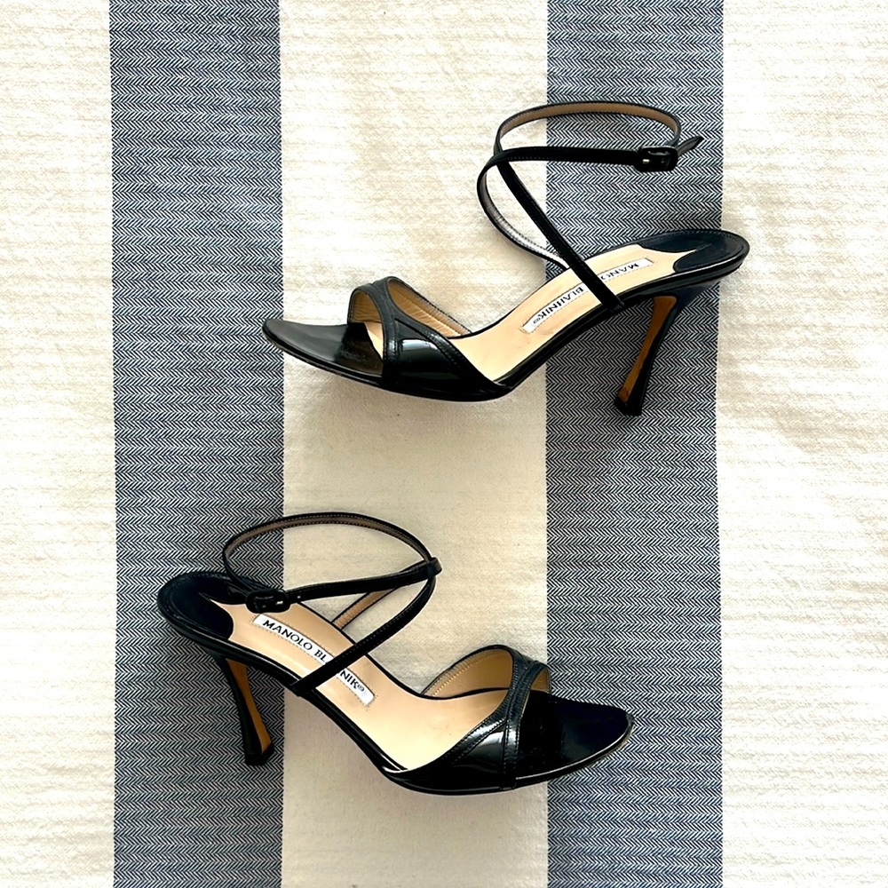 MANOLO BLAHNIK Black Strappy Heels Sandals
